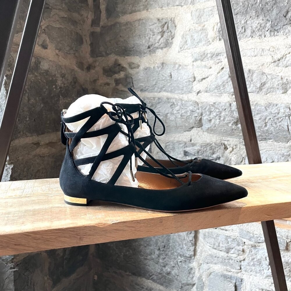 Aquazzura Black Suede Belgravia Cage Pointy Flats